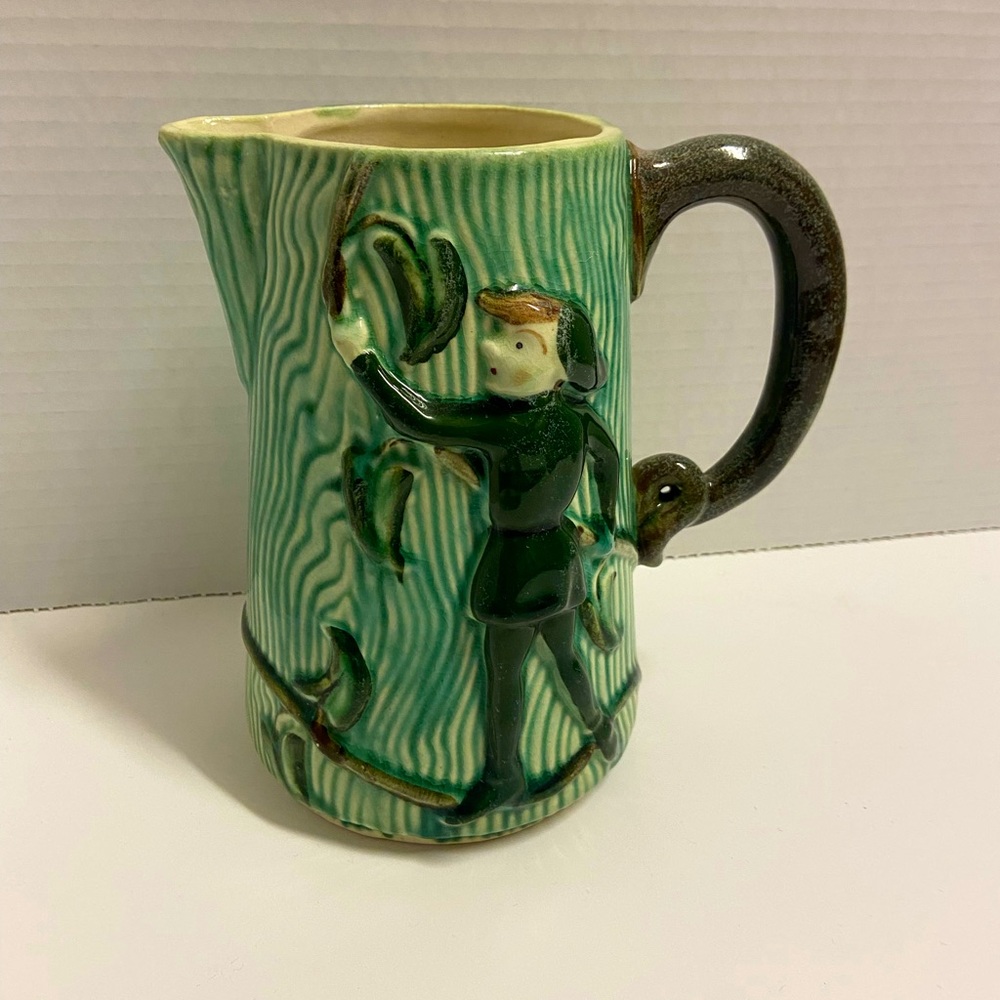 L. BATLIN & SONS Vintage Pottery Pitcher w/ Elf Pixie Japan 1950s Ceramic Vase